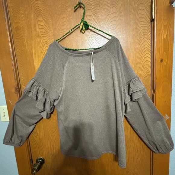 LoveRiche Taupe Long-sleeves with Ruffles On Sleeves 2X - Picture 2 of 4